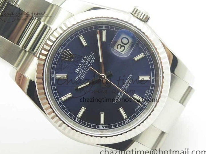 0125 DateJust 36 SS 116234 Fluted Bezel DJF Best Edition Blue Dial Stick Markers on SS Oyster Bracelet A Affordable 3373